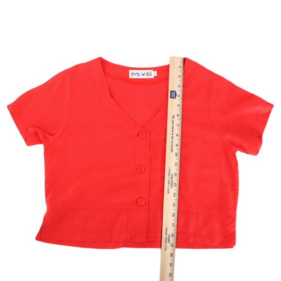 Jam's World Blush Crop Top Button Front Short Sleeve V-neck Rayon Made in USA S - Picture 11 of 11